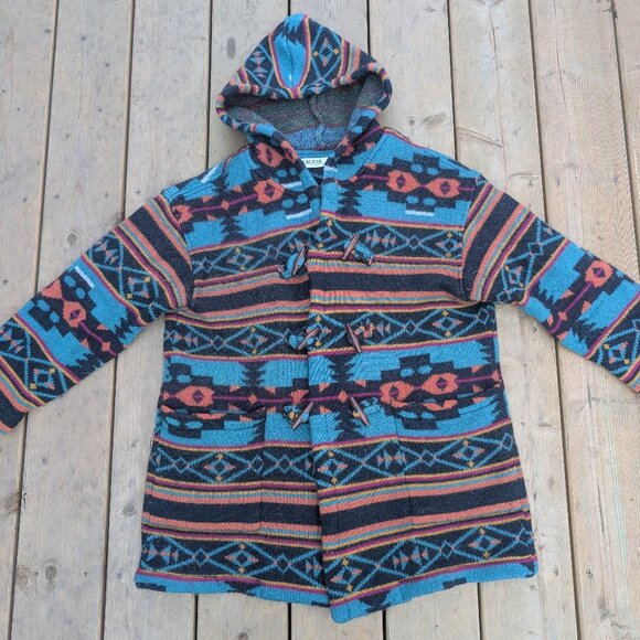 Vintage Y2K Lacasa Hoodie Women Blue Aztec Print Casual Long Sleeve Winter Boho - Picture 1 of 6